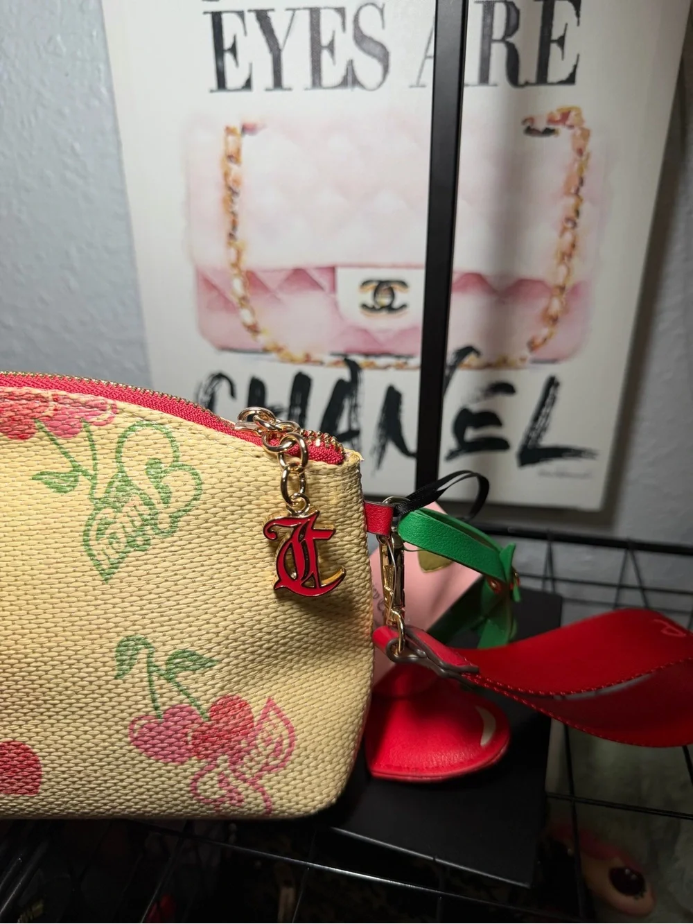 NWT Juicy Couture Paradise Cherry Straw Pouch Bag